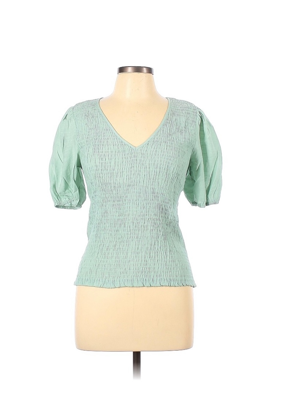 NWT Nine West Mint Green Smocked V-Neck Puff Sleeve Top